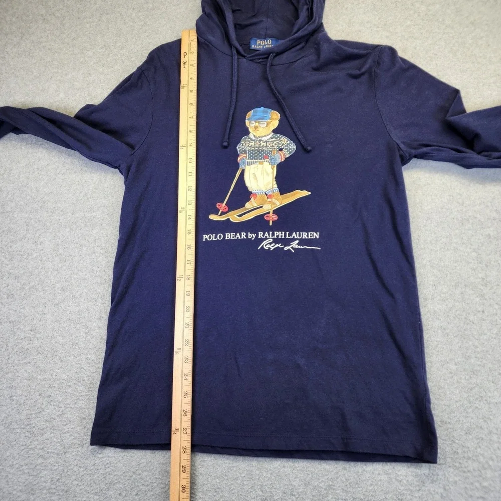 Polo Ralph Lauren Mens M Ski Bear Jersey Hooded‎ T-Shirt Long Sleeve Blue